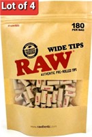 Lot of 4, RAW, PRE Rolled Wide Tips Filter Paper,