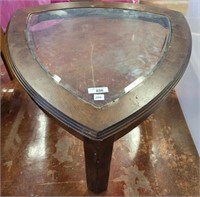 TRIANGULAR SIDE TABLE W/ BEVELED GLASS TOP