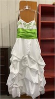 Masquerade prom gown - size 13/14-  white & lime