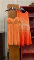 Formal dress- orange with beading - size large  &