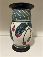 Signed Ceramic Strawberry Flower Vase
