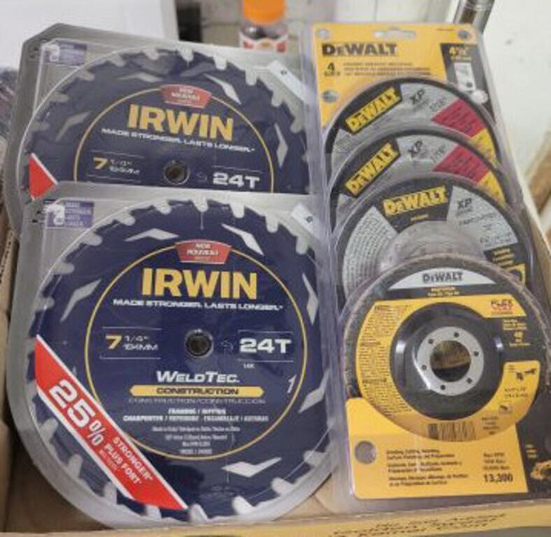 TRAY IRWIN CIRCULAR SAW BLADES, DEWALT GRINDER