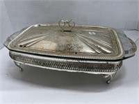 Silver Plate With Glass Insert Footed Dish With