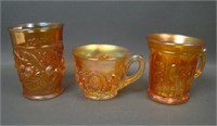 Three N'Wood Marigold Carnival Glass Items