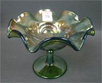 Imperial Green Scroll Embossed Ruffled Compote