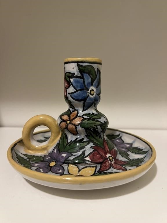 Rucerio Hand Painted Pottery Candlestick Holder