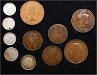 Group of 11 Coins, GB Pennies 1912 and 1967, GB Ha