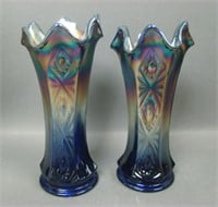 Two Fenton Blue Paneled Diamond Bows Vases