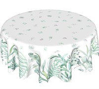 Sage Green Leaves Tablecloth Round 60 Inch