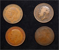 Group of 4 Coins, Great Britain Pennies, 1861, 191