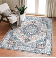 Printed Vintage style area rug in turquoise 8x10’