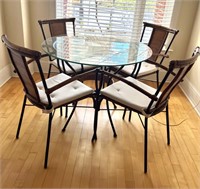 Round Bamboo Glass Top Table & 4 Chairs