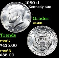 1980-d Kennedy Half Dollar 50c Grades GEM++ Unc