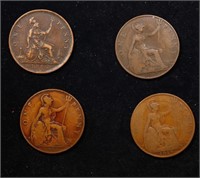 Group of 4 Coins, Great Britain Pennies, 1862, 191