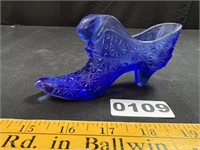 Blue Fenton Glass Shoe