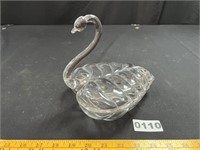 Lidded Glass Swan Bowl