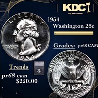 Proof 1954 Washington Quarter 25c Graded pr68 CAM