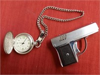 Aurora “45” Pistol Lighter, Works! Pocket Watch