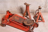 LARGE FLOOR JACK AND JACK STANDS