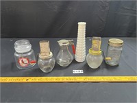 Milk Glass Vase, Choppers, Jars, Syrup Pitcher