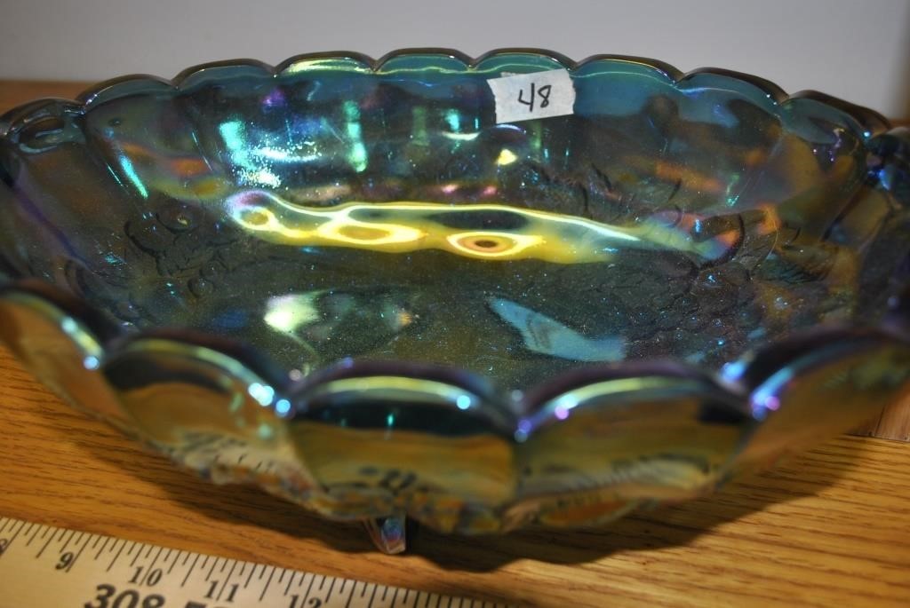 Blue carnival glass fruitbowl