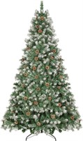 7.5ft Flocked Christmas Tree with Pine Cones