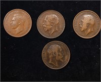 Group of 4 Coins, Great Britain Pennies, 1910, 191