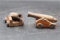 PAIR OF 3'' BRASS AND WOOD CANNON MODELS