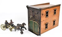 Ives Clockwork Fire Engine House w/ Pumper