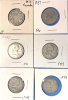 6x Silver 25 Cents 1919-1958