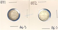 1882 & 1891 Silver 10 Cents Canada