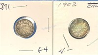 1891 & 1902 Silver 10 Cents
