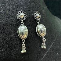 Sterling Silver Flower & Pod Dangle Earrings