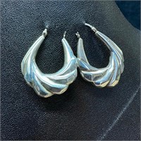 Sterling Silver Ridged Hoop Earrings