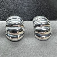 Sterling Silver Ribbed Clip-On Earrings