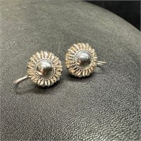Sterling Silver Round Floral Earrings