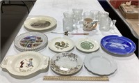 Lot of plates & drink ware w/ hair pin & ink pen