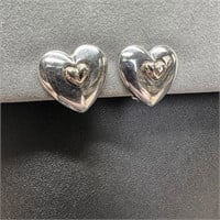 Sterling Silver Double Heart Clip-On Earrings