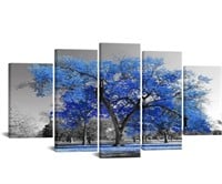 5 pcs modern canvas art blue tree
