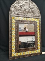 Large Rustic Metal Mirror w/ Tile Border