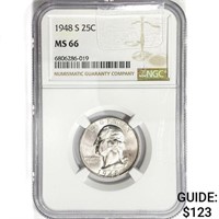 1948-S Washington Silver Quarter NGC MS66