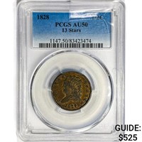 1828 Classic Head Half Cent PCGS AU50 13 Stars
