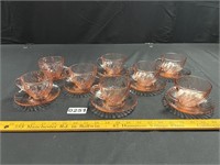 Pink Depression Glass Cups & Saucers