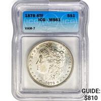 1878 8TF Morgan Silver Dollar ICG MS61 VAM-7