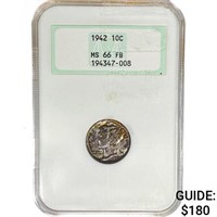 1942 Mercury Silver Dime NGC MS66 FB