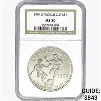 1994-D .7734oz. Silver World Cup Dollar NGC MS70