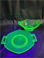 Uranium Glass Condiment Bowl & Underplate