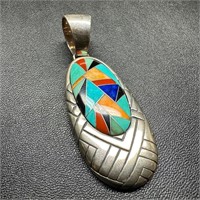 Sterling Silver Zuni-Inspired Mosaic Pendant