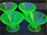 Uranium Glass Swirl Optic Footed Bowls