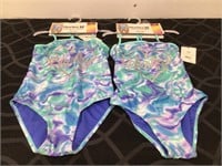 (2) Hurley Youth 7/8 One Piece Swimsuits Lot NWT